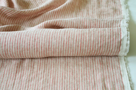 100/% Linen Woven Fabric Yarn Dyed Multi-Color Stripe By the Yard