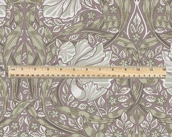 100% LINEN fabric - William Morris Pimpernel green pink - British Victorian flax - sewing upholstery home decor or clothing 3855