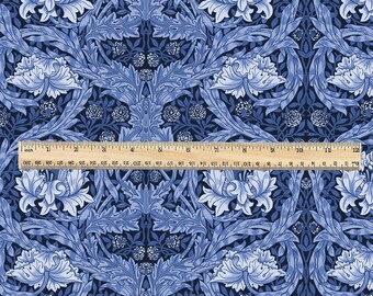 William Morris African Marigold blue 100% LINEN Fabric - British linen floral upholstery home textile Victorian fabrics 3645