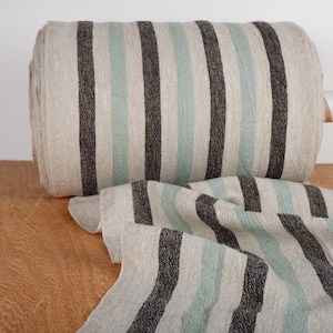 Tela de lino 100 % multicolor - Tela de saco de grano estilo francés campestre - Tela de lino a rayas ultra resistente