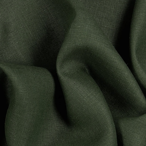 May include: Close-up of dark green linen fabric, showing texture and folds. The fabric has a matte finish and a natural, slightly creased appearance. The colour is a deep, earthy green.