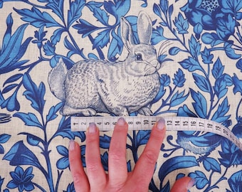 100% LINEN Fabric Block Print Bunnies - Rabbits Linocut Woodblock Hares Woodland Neutral Fabric by the Yard by LithuanianLinen 358