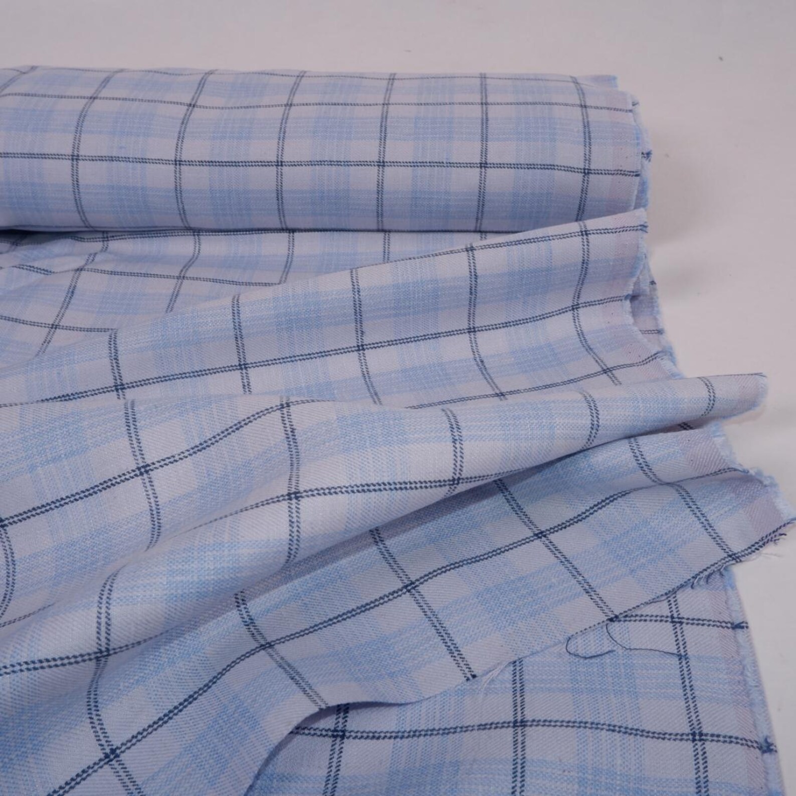 Weave Pattern Checker 100% Linen Fabric in Twill Weave Check Blue - Heavy Amadora Checked ...