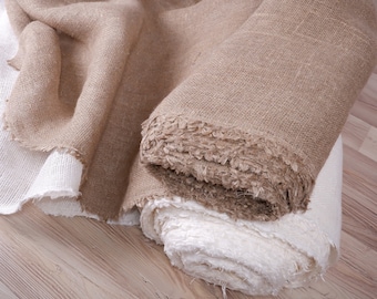 Pure linen fabric - heavy sheer flax - unDyed or white  - 310 gsm Organic linen fabric by the yard or by the meter -  Rustic fabric