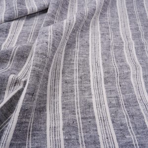 Premium Linen striped Fabric in black white | Heavy weight French country stripes in black white