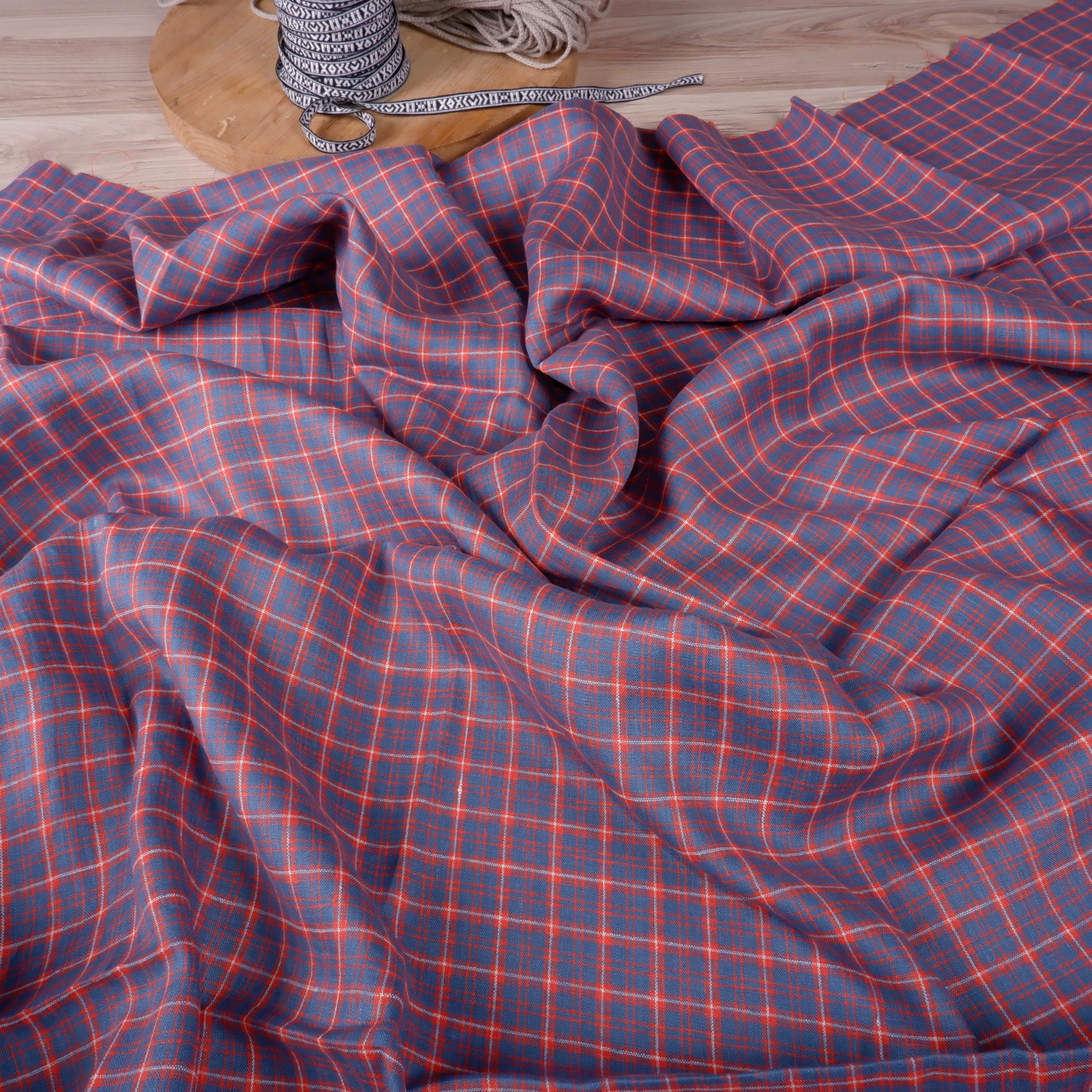 100% Checked Linen Fabric for Sewing - Medium Weight 120gsm, 180gsm ...