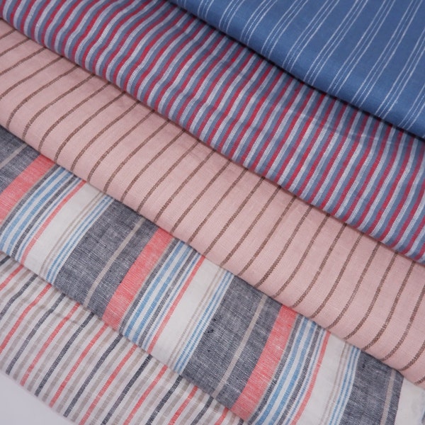 100% linen fabric with stripes - Medium weight 150gsm - prewashed striped linen fabric - perfect for clothing, curtains or home textile.