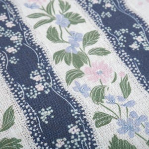 100% LINEN Fabric floral stripe print - mediterranean fabric print in navy blue green pink Clematis - linen fabric upholstery dress making