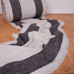 Tela de lino para sacos de cereales - 100% lino 350 g/m² Lino francés Peso pesado Denso Rayas naturales de color negro índigo rojo Para tapicería y decoración