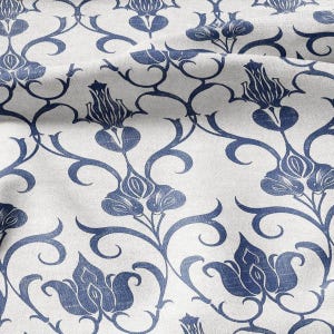 100% LINEN Fabric Tulips floral print linen - blue flower linen botanical fabric for upholstery home decor dress making