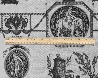 100% LEINEN Stoff french black print Haferflocken - Göttin Diana mit Löwe - Toile de Jouy - Diane chasseresse von Jean-Baptiste Huet 3420