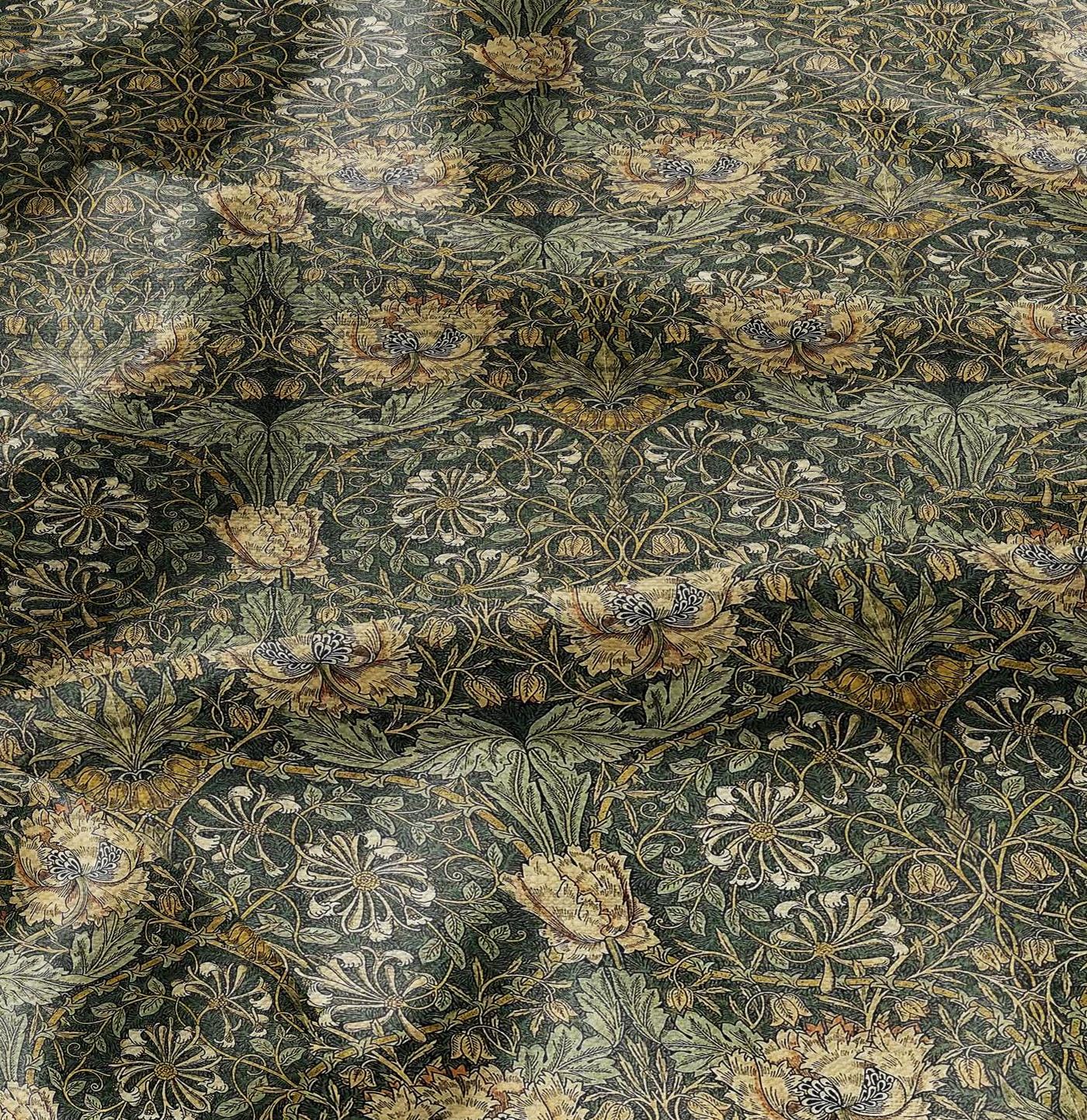 100% Linen Fabric William Morris Honeysuckle Print - Victorian Art
