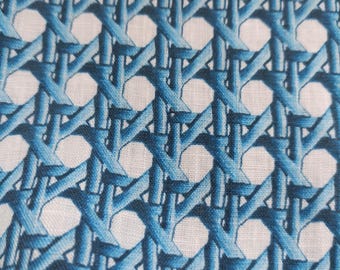 Tela 100% lino con estampado de bambú azul - telas artesanales botánicas azules y blancas 3687