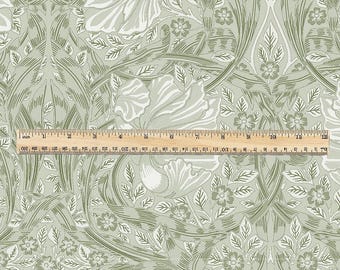 100% LINEN fabric - William Morris Pimpernel light green - British Victorian flax - sewing upholstery home decor or clothing 3807