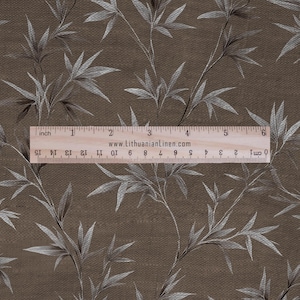100% LINEN fabric bamboo leaves print - Brown beige print linen Fabric -  Linen fabric for dressmaking home textile sewing hobby 2700