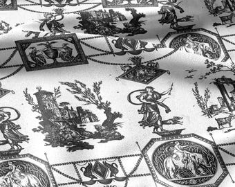 100% LEINEN Stoff french black white print - Göttin Diana mit Löwe - toile de jouy - Diane chasseresse von Jean-Baptiste Huet 3420