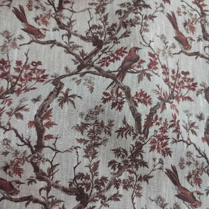 100% LEINEN Stoff Toile de Jouy braun print - Haferflocken natur Leinenstoff mit französischem Druck Polsteräste mit Vögeln 310
