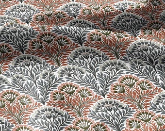 Stoff florales Fächermuster 100% Leinen - Vintage modern florales Stoffmuster 3411