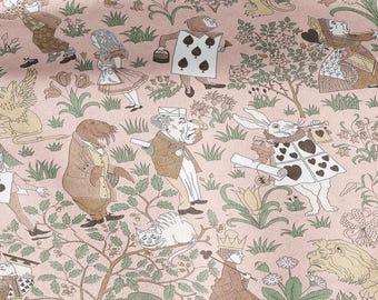 100% linen fabric - Alice in Wonderland pink by Voysey - Victorian Art crafts - Historical pattern for upholstery dress making 3620