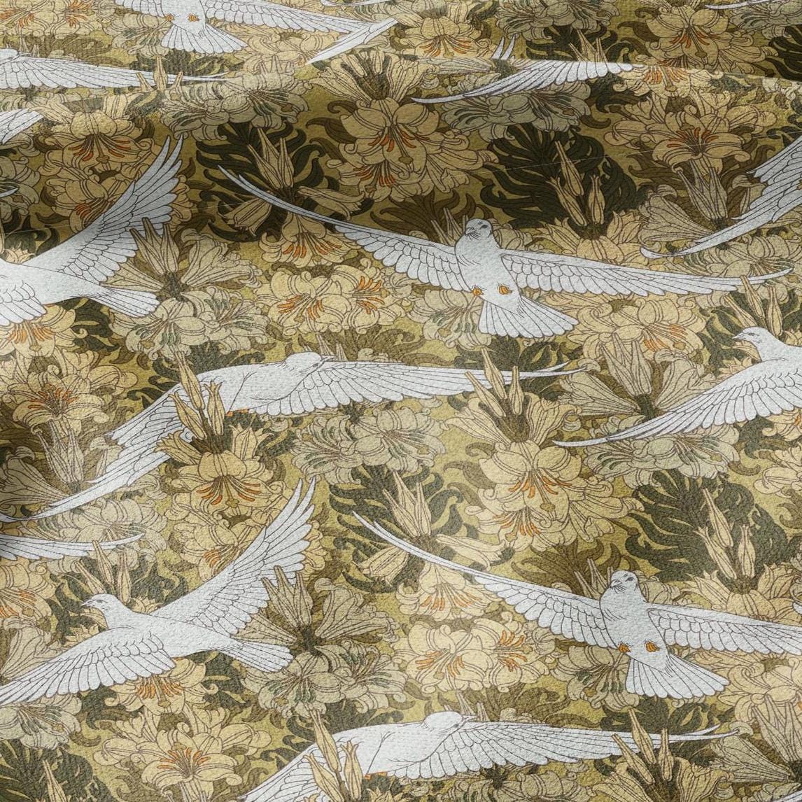 100% Linen Art Nouveau Print Fabric for Curtain Upholstery Cushion - Floral  Fabric DOVES - Fabric Material for Dress Making Sewing 2440 - Etsy