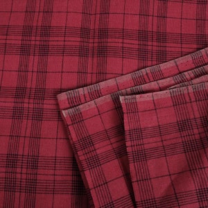 100% linen fabric 130gsm red blue tartan. Checkered. Light weight, dense. For dresses, blouses, trousers, skirts