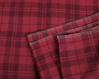 100% linen fabric 130gsm red blue tartan. Checkered. Light weight, dense. For dresses, blouses, trousers, skirts