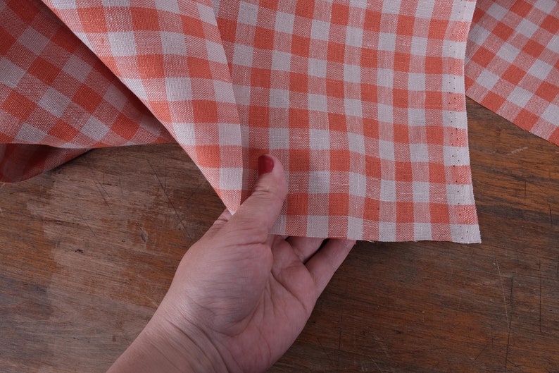 trousers Light weight For dresses dense skirts 100/% linen fabric 190gsm Red natur Checkered blouses