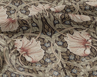 100% LINEN fabric - William Morris Pimpernel walnut brown sage - British Victorian flax - sewing upholstery home decor or clothing 3839