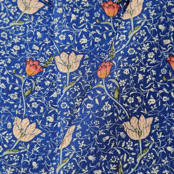 100% linen Vintage Tulip print fabric for Curtain Upholstery Cushion - William Morris MEDWAY blue floral fabric for dress making sewing 2461