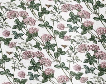 Tejido 100% lino Clover Blossom - tapicería floral de alta costura para el hogar, tejidos botánicos 3727
