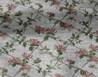 100% LEINEN Stoff Geißblatt Trellis Print - Haferflocken Leinen mit Blumendruck - modern vintage botanisch 3357