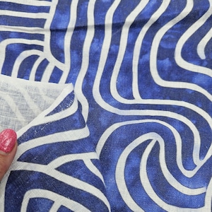 100% LEINEN Stoff mit abstrakten Blauen Eichhörnchen - Leinenstoff mit abstrakten Zeitgenössischen Druck für Polsterung Wohnkultur Vorhänge/Kleider 2097