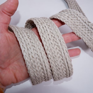 Ribete trenzado plano de lino tejido a mano para cinturones, cinta de cordón de lino en lino natural sin teñir