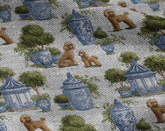 100% LEINEN Stoff Puddeldruck - Haferflocken leinen mit botanischem Druck - Chinoiserien garden tropical 3348