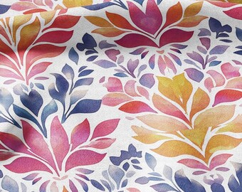 100% LINEN Fabric block print indigo  colorful bold lush colors on white - floral print heavy linen fabric for upholstery home decor 2016