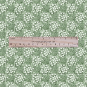 100% linen Vintage Lily of valley prints fabric for Curtain Upholstery Cushion - green floral print fabric for dress making sewing 2475