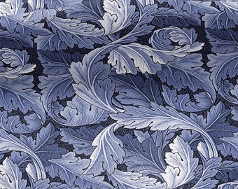 William Morris Acanthus blue print on 100% LINEN - Victorian Art crafts linen Fabric - botanical Historical upholstery home textile 3635