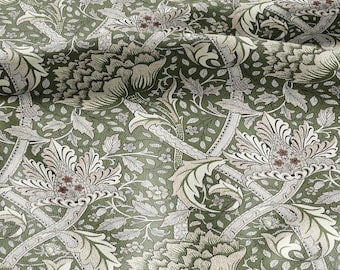 William Morris Windrush green print on 100% LINEN - Victorian Art crafts linen Fabric - botanical Historical upholstery home textile 2733
