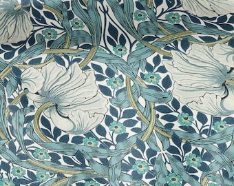 100% LINEN fabric - William Morris Pimpernel mineral - British Victorian flax - sewing upholstery home decor or clothing 3828