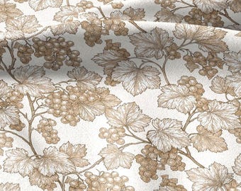 100% Leinen Stoff Vintage Grapevine Botanischer Druck - Botanisches Honig Sepia Weinberg Muster Verziertes Obst & Blatt Toile Home Decor 3602