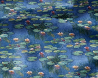 Tecido 100% LINHO - Nenúfar - tecido de linho inspirado nas pinturas de Monet "Nenúfares" - tecido de linho pesado para estofamento e decoração de interiores 2072