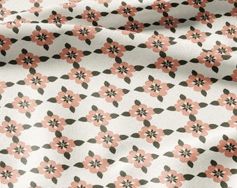 100% linen Retro pink flower Print fabric for Curtain Upholstery Cushion - Floral preppy - for dress making sewing 2215