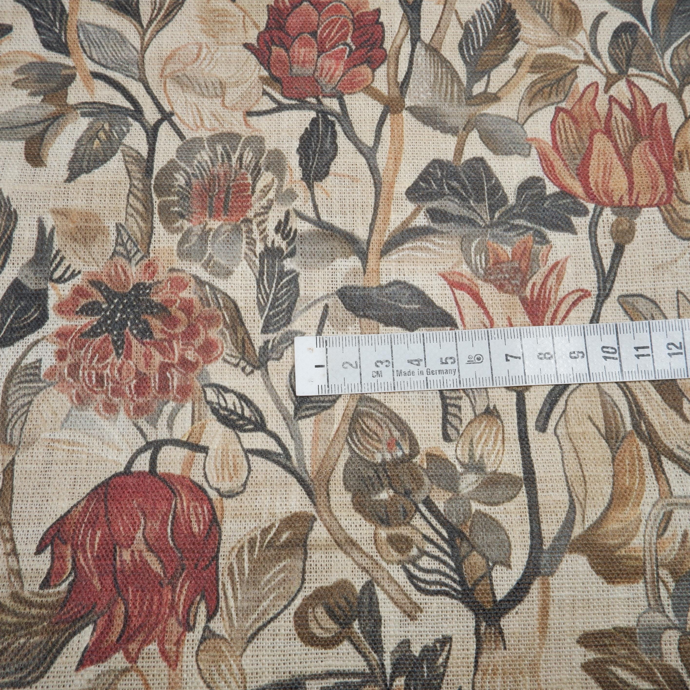 Pattern Linen Material 100% LINEN Fabric Vintage Pattern With Flowers on Linen Fabric - Floral ...