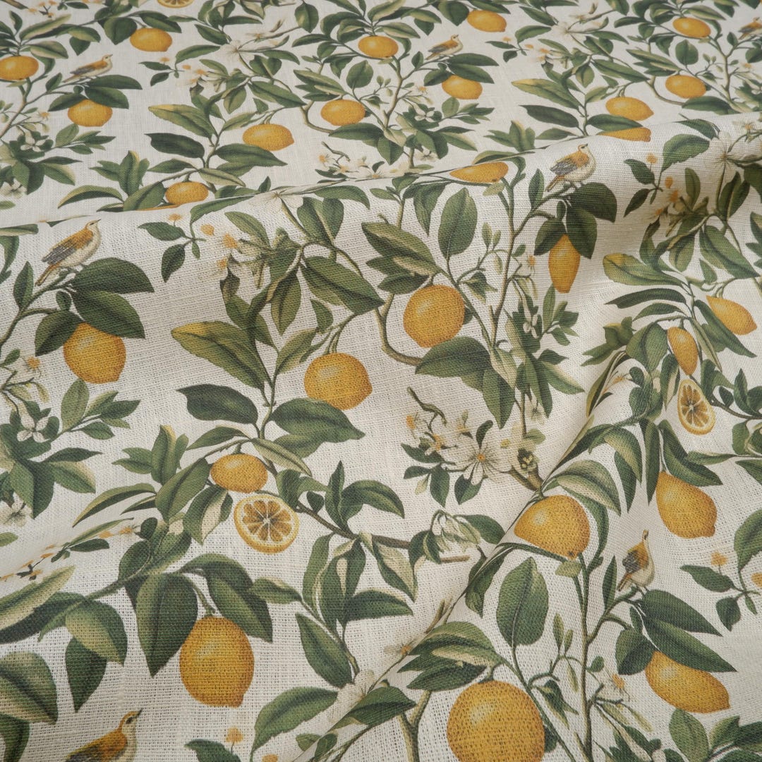 100% LINEN Fabric Italian Lemon Pattern on Linen Fabric - Linen Fabric ...