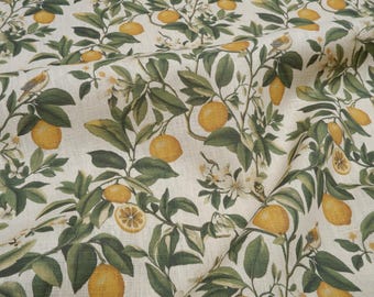 100% LINEN Fabric Italian lemon pattern on linen fabric - linen fabric for upholstery home decor dressmaking clothing sewing 2031