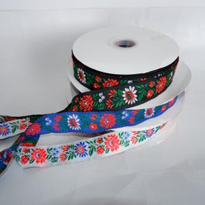 Folk Art heart Swedish Jacquard woven fabric trim Jacquard Ribbon width 35 mm. Decorative trim, handmade. Irish green flower edelweiss