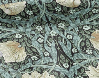 100% LINEN fabric - William Morris Pimpernel aqua green - British Victorian Art Craft flax - sewing upholstery home decor or clothing 3824