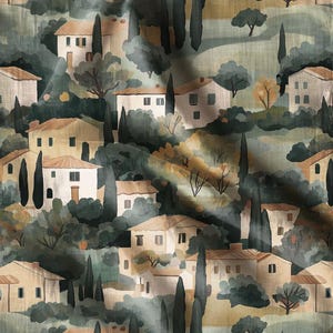 Puede incluir: Una pintura de acuarela que representa una pintoresca escena de la campi&ntilde;a italiana con colinas onduladas, &aacute;rboles verdes exuberantes y casas encantadoras. Las casas est&aacute;n pintadas en tonos c&aacute;lidos de amarillo y marr&oacute;n, con techos de terracota. La pintura captura la belleza y la tranquilidad de la campi&ntilde;a italiana.