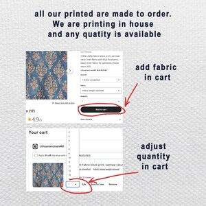 Tela 100% LINO con estampado floral azul y blanco - Tela de lino pesada para tapicería y decoración del hogar 2324 imagen 8