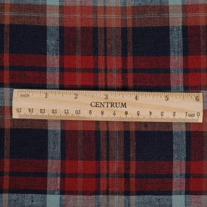 100% Linen fabric 120gsm medium weight dense fabric Checkered red grey  tartan FLAX for decoration tablecloth home textile